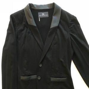 Tart Black Button Blazer with Faux Leather Detail